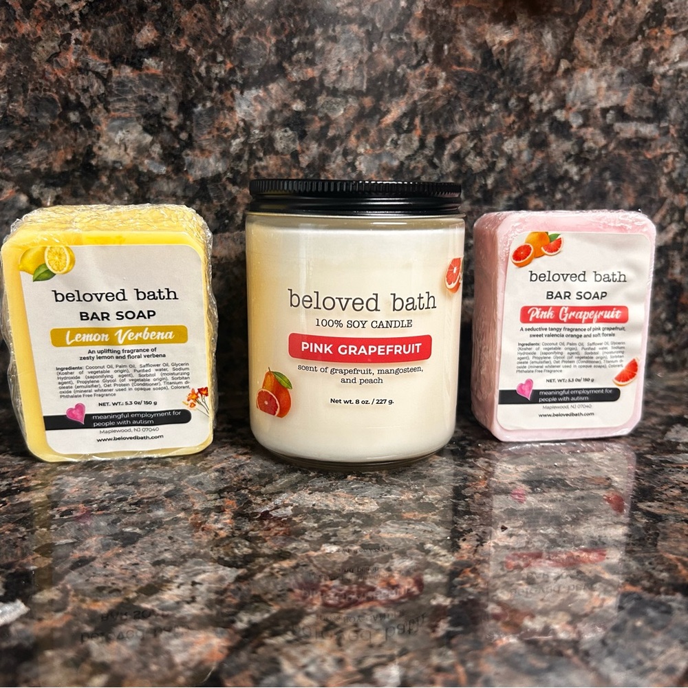 Beloved Bath 3pc gift set  Hand-crafted candle & soap